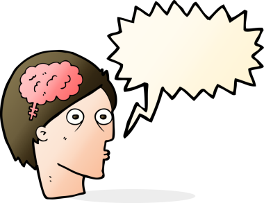 Bir insan tarafından çizilmiş, beyin sembollü çizgi film kafası.