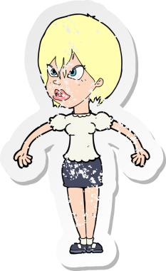 Bir insan tarafından çizilmiş kızgın bir karikatürün gerilimli çıkartması.