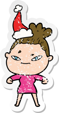 Bir insan tarafından çizilmiş Noel Baba şapkası giymiş bir kadının el yazısı.