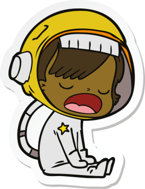 Bir insan tarafından çizilmiş konuşan astronot çizgi filminin çıkartması.