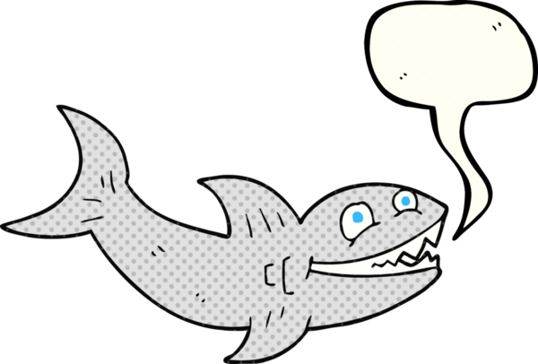 Bir insan tarafından çizilmiş serbest çizilmiş çizgi roman konuşma balonu köpek balığı