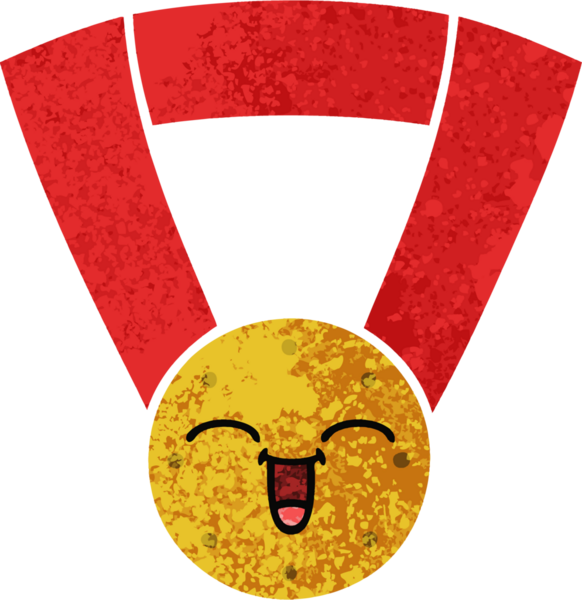 Bir insan tarafından çizilmiş altın madalyanın retro çizim tarzı karikatürü.