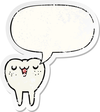 Konuşma baloncuğu olan çizgi film dişleri bir insan tarafından çizilmiş sıkıntılı eski bir çıkartma.