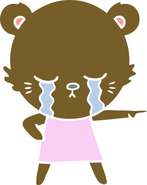 Ağlayan yassı renkli çizgi film ayısı bir insan tarafından çizilmiş.