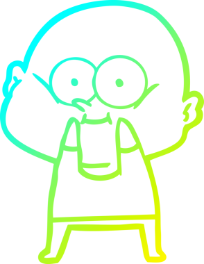 Bir insan tarafından çizilmiş, kel bir adamın soğuk çizgi çizimi.