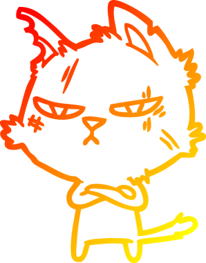 Bir insan tarafından çizilmiş sert bir çizgi film kedisinin sıcak çizgi çizimi