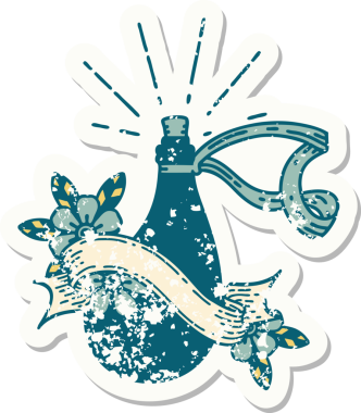 Bir insan tarafından çizilmiş eski bir dövme stili deri su şişesi.