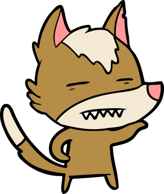 Bir insan tarafından çizilen dişleri gösteren bir kurt çizgi filmi.