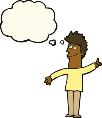 Bir insan tarafından çizilmiş düşünce baloncuğu fikri olan çizgi film adamı.