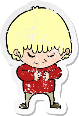 Bir insan tarafından çizilmiş utangaç bir çocuğun retro sıkıntılı çıkartması.