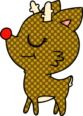 Bir insan tarafından çizilmiş, el yazısıyla çizilmiş şirin kırmızı burunlu ren geyiği.