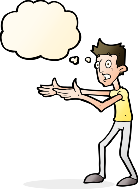 Çizgi filmdeki adam umutsuzca bir insan tarafından çizilmiş düşünce baloncuğuyla anlatıyor.