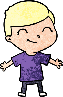 Bir insan tarafından çizilmiş gülümseyen çizgi film çocuğu.