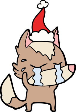 Bir insan tarafından çizilmiş Noel Baba şapkası giymiş ağlayan bir kurdun el çizimi.