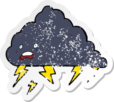 Bir insan tarafından çizilmiş bir karikatür gökgürültüsü çıkartması.