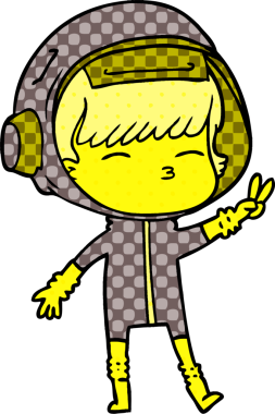 Bir insan tarafından çizilmiş barış işareti yapan uzay kızı çizgi filmi.