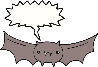 Bir insan tarafından çizilmiş konuşma balonlu vampir yarasa çizgi filmi.