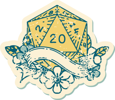 Retro Dövme Biçimi Doğal 20 D20 zar bir insan tarafından çizildi