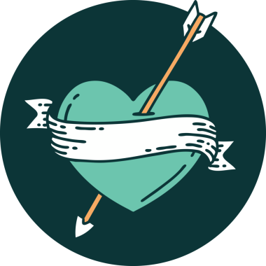 Bir insan tarafından çizilmiş ok kalp ve pankartın ikonik dövme şekli