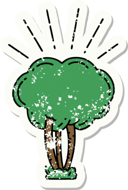 Bir insan tarafından çizilmiş dövme stili bir ağacın eski etiketi.