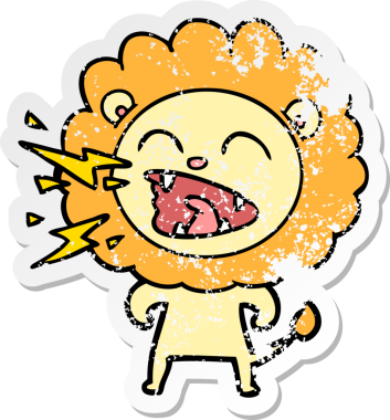 Bir insan tarafından çizilmiş kükreyen bir aslanın sıkıntılı çıkartması.