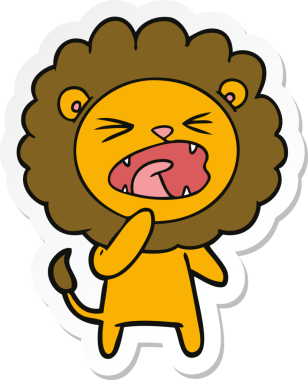 Bir insan tarafından çizilmiş kızgın bir aslanın çıkartması.