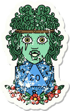 Bir insan tarafından çizilmiş 20 zarlı ork barbarının grunge sticker 'ı.