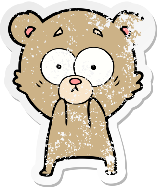 Bir insan tarafından çizilmiş endişeli bir ayı çizgi filminin sıkıntılı çıkartması.