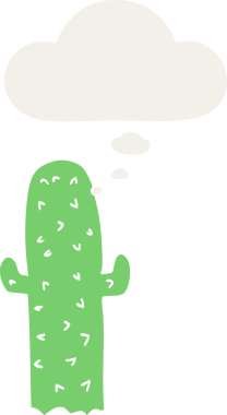 Düşünce baloncuğu olan bir kaktüs insan tarafından çizilmiş bir çizgi film.