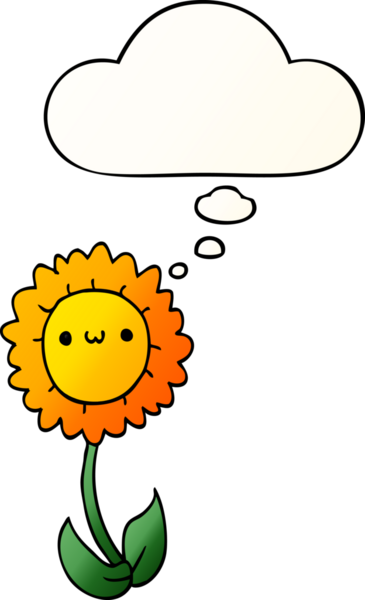 Düşünce baloncuğu olan karikatür çiçeği bir insan tarafından çizilmiş.