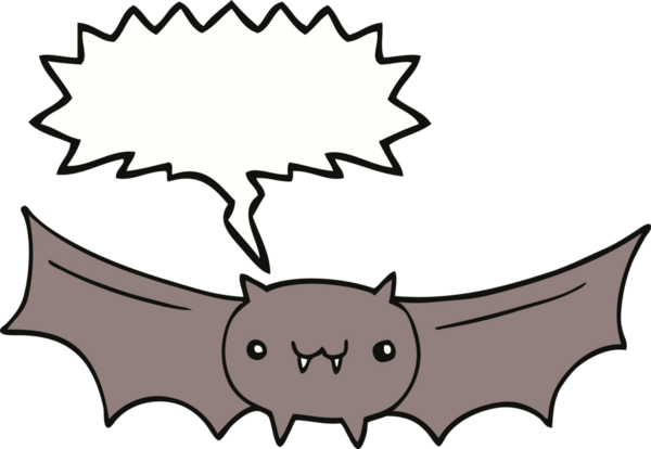 Bir insan tarafından çizilmiş konuşma balonlu vampir yarasa çizgi filmi.
