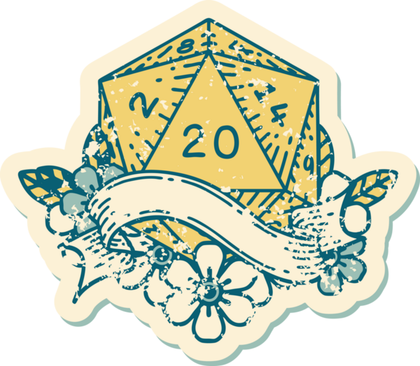 Retro Dövme Biçimi Doğal 20 D20 zar bir insan tarafından çizildi