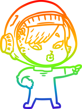 Gökkuşağı gradyan çizgi çizimi bir insan tarafından çizilmiş astronot bir kadın.