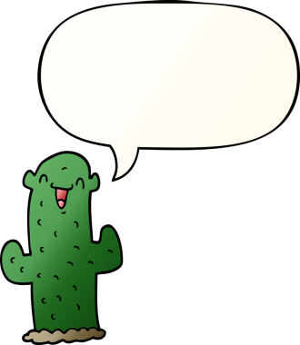 bir insan tarafından çizilmiş, konuşma baloncuklu çizgi film kaktüsü.