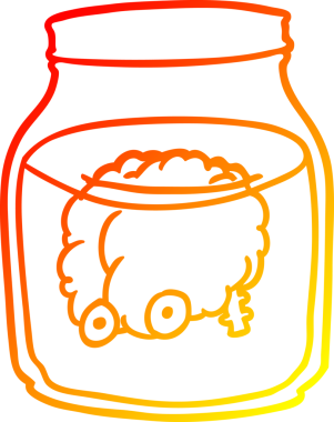 Bir insan tarafından çizilmiş kavanozda yüzen ürkütücü bir beynin sıcak çizgi çizimi