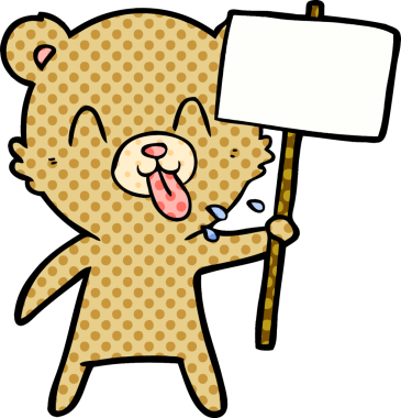 Bir insan tarafından çizilmiş protesto işareti olan kaba çizgi film ayısı.