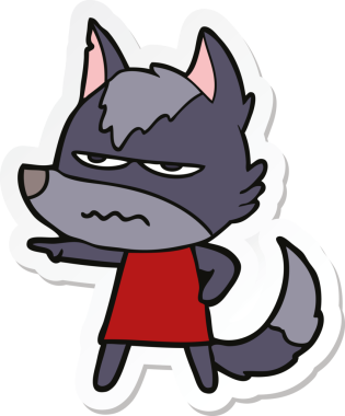 Bir insan tarafından çizilmiş kızgın bir kurdun çıkartması.