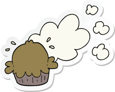 Bir insan tarafından çizilmiş şirin bir karikatür pastasının etiketi.