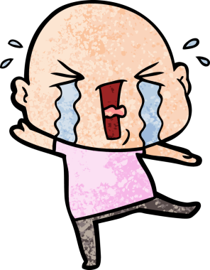 Bir insan tarafından çizilmiş ağlayan kel bir adam.