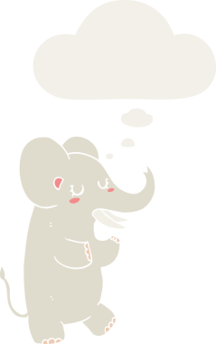 Düşünce baloncuğu olan karikatür fili insan tarafından çizilmiş.