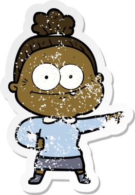 Bir insan tarafından çizilmiş mutlu, yaşlı bir kadının sıkıntılı çıkartması.