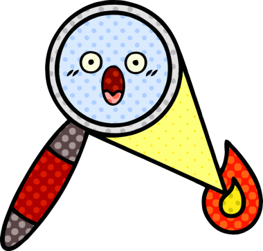 Bir insan tarafından çizilmiş bir büyüteçin çizgi roman tarzı karikatürü