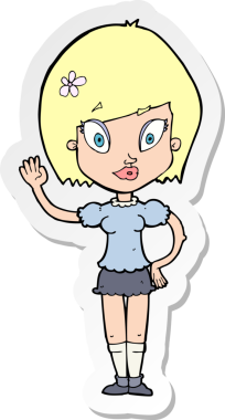 Çizgi film çıkartması. Bir insan tarafından çizilmiş güzel bir kız.