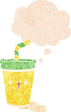 Düşünce baloncuğu ve grunge ile tatlı çizgi film soda bir insan tarafından çizilmiş sıkıntılı retro dokuma tarzı