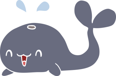 Bir insan tarafından çizilmiş düz renk çizgi film mutlu balina