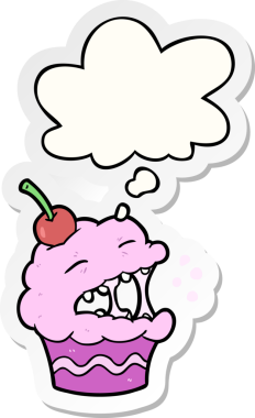 İnsan tarafından çizilmiş bir çıkartma olarak düşünce baloncuklu çizgi film keki.