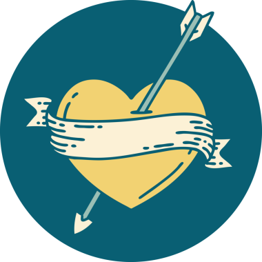 Bir insan tarafından çizilmiş ok kalp ve pankartın ikonik dövme şekli