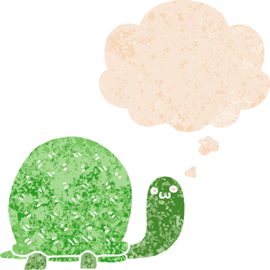 Homurdanan düşünce baloncuğu olan sevimli çizgi film kaplumbağası bir insan tarafından çizilmiş tedirgin geçmiş dokuma tarzı