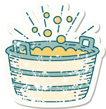 Bir insan tarafından çizilmiş dövme stili teneke bir banyonun eski etiketi.