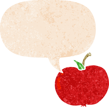 grunge ile konuşma balonu ile çizgi film elma sıkıntılı retro stil bir insan tarafından çizilmiş